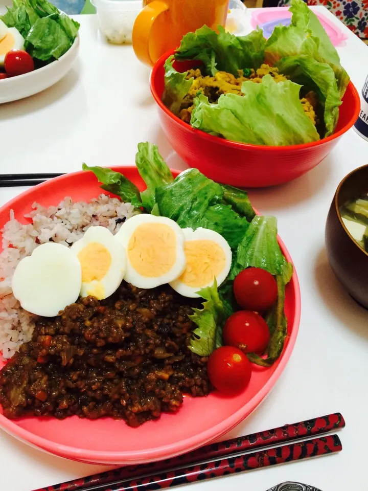 ドライカレーとかぼちゃサラダと味噌汁|こしじさん