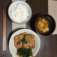 マグロの照り焼き、ほうれん草とじゃこ、味噌汁、ごはん|瀧川せなさん