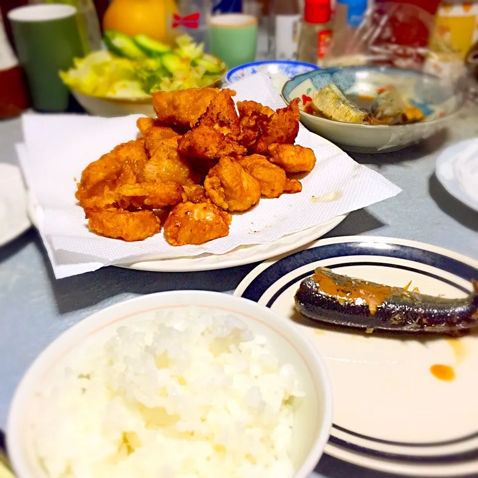 Snapdishの料理写真:鶏胸肉の唐揚げ&秋刀魚の煮付け|eritypさん