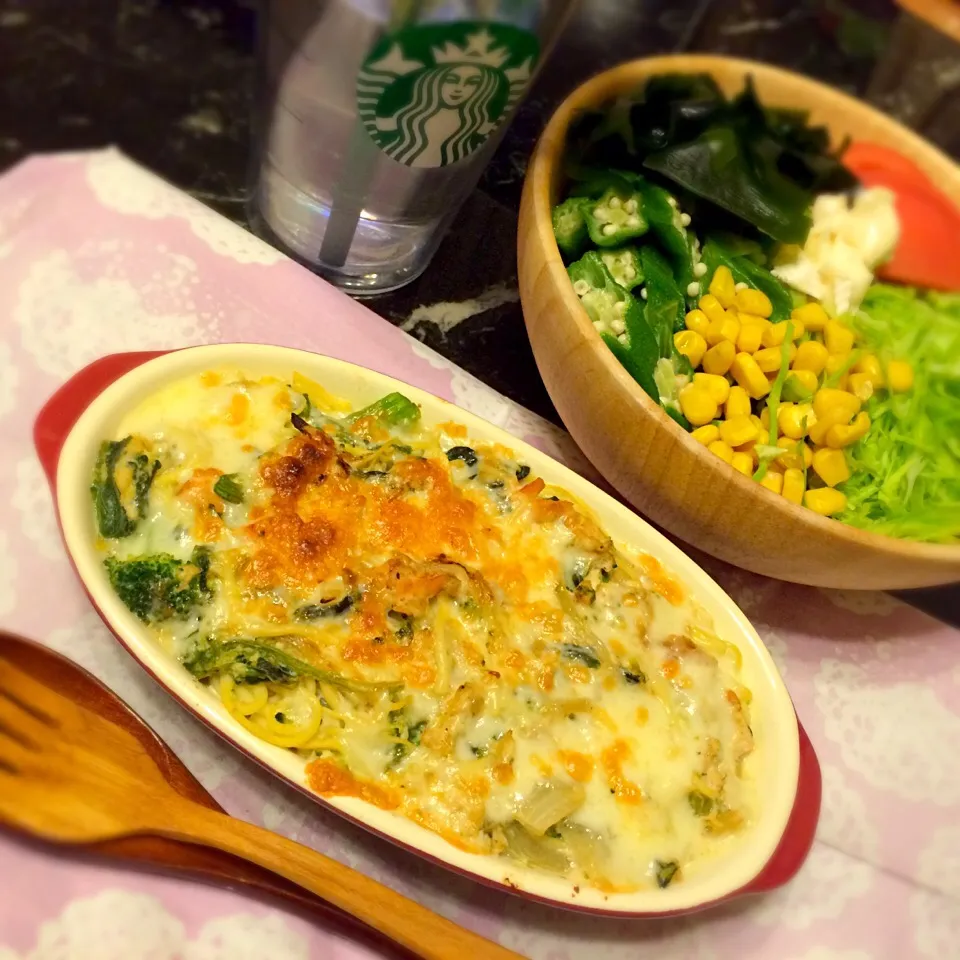 #Yummy #homemade #healty #gratin #with #okara #noodles #salmon #spinich 
#broccoli #onions #tofuwhitesauce|Kikoさん