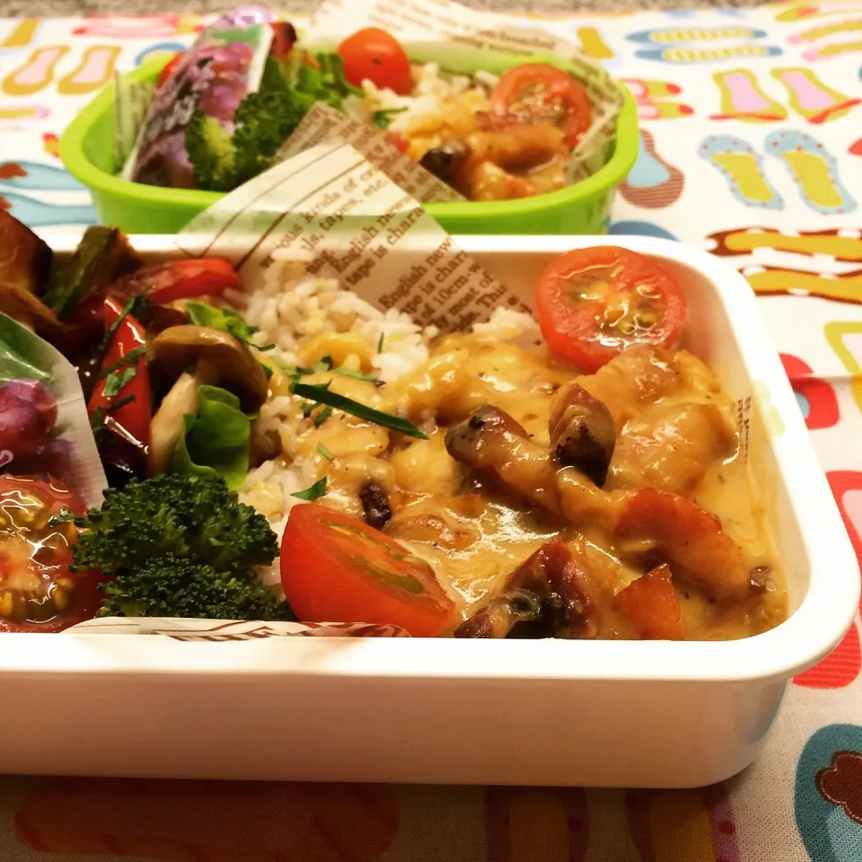 Carbonara Rice and Grilled Marinated Veggies Bento. 
カルボナーラ丼と焼き野菜のマリネ弁当|Yuka Nakataさん