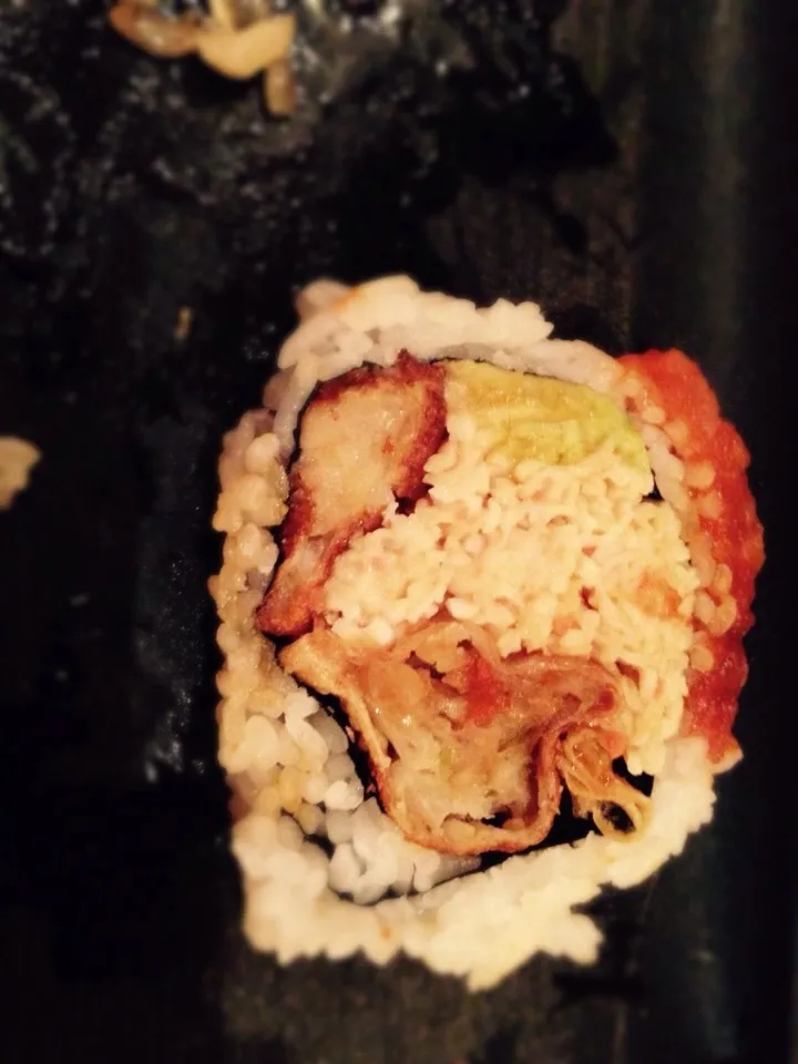 Snapdishの料理写真:Gyoza & Tempura in Crab Sushi Roll|robert flickerさん