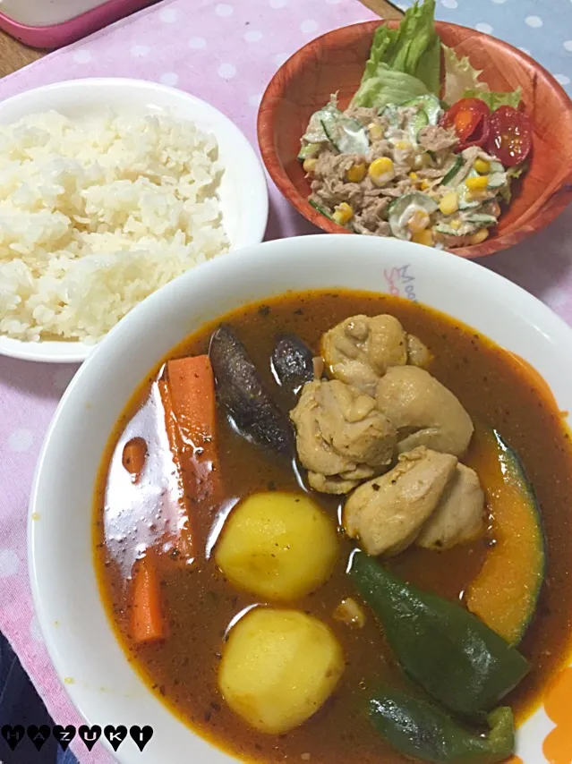 スープカレー  ツナサラダ  ご飯|⁑葉月⁑さん