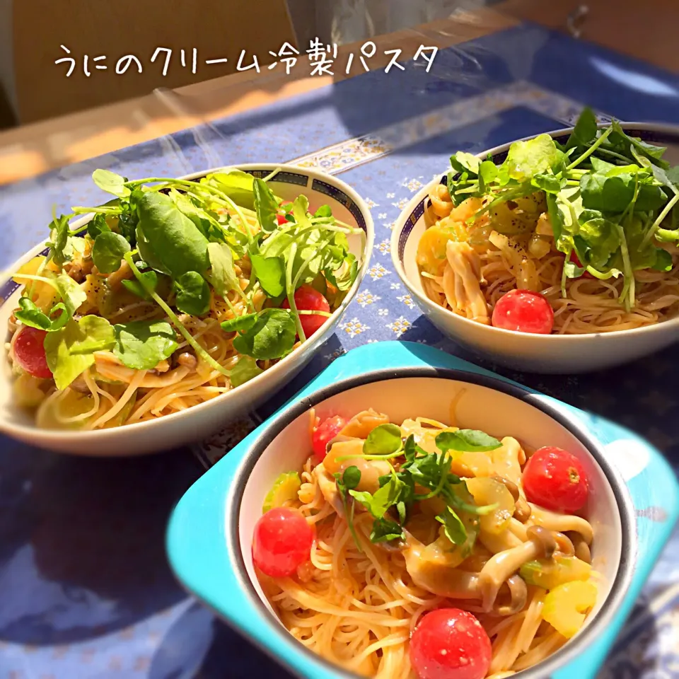 Snapdishの料理写真:今日のランチは、うにのクリーム冷製パスタ♪♪|moyukitaさん