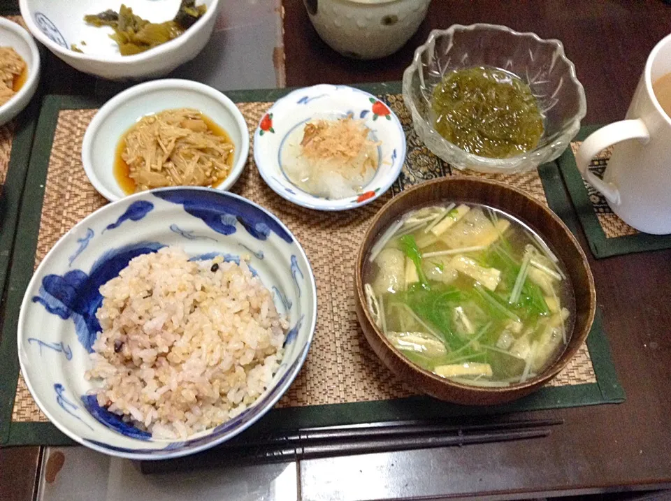 大根おろし＆めかぶ＆なめ茸＆水菜の味噌汁|まぐろさん