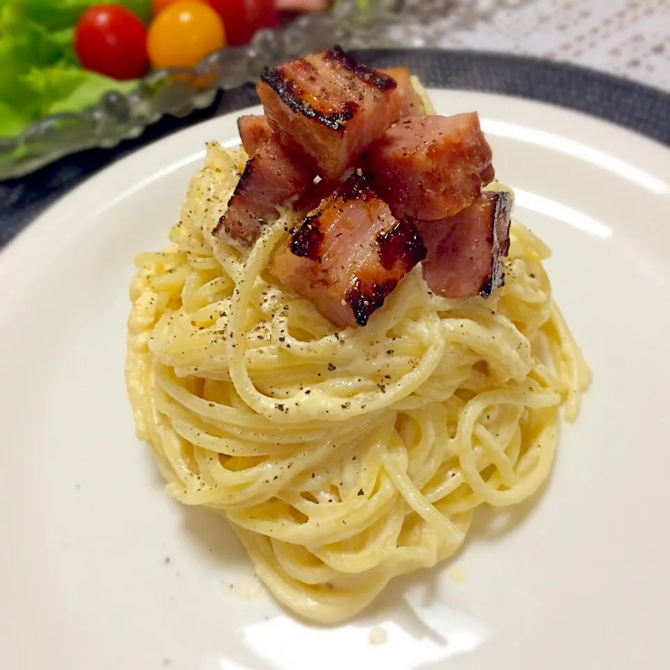 りりたんこぶさんの料理 混ぜて混ぜて❕🌀🌀ふわふわカルボナーラ😲|まぁちゃんさん