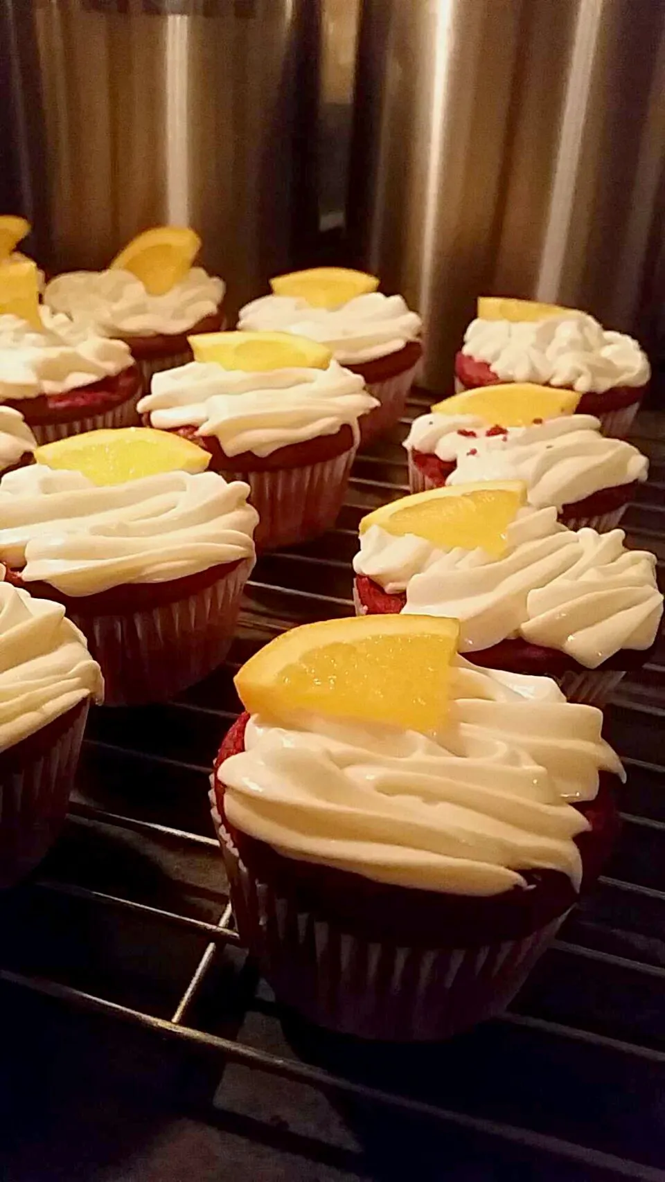 Snapdishの料理写真:red velvet cupcakes with lemon/orange cream cheese frosting🍴😋|sconieさん