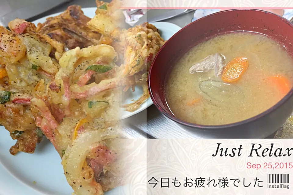 紅生姜のかき揚げ🍁  豚汁🍁 写メ忘れのマグロ丼🍁 今夜もゆっくり休んでね|Hiroko Suzukiさん