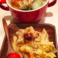 Snapdishの料理写真:♡野菜たっぷりんあったか鶏soup＆チーズたっぷりんﾏｶﾛﾆｸﾞﾗﾀﾝ(๑´ڡ`๑)ﾃﾍﾍﾟﾛ♡|マシューさん