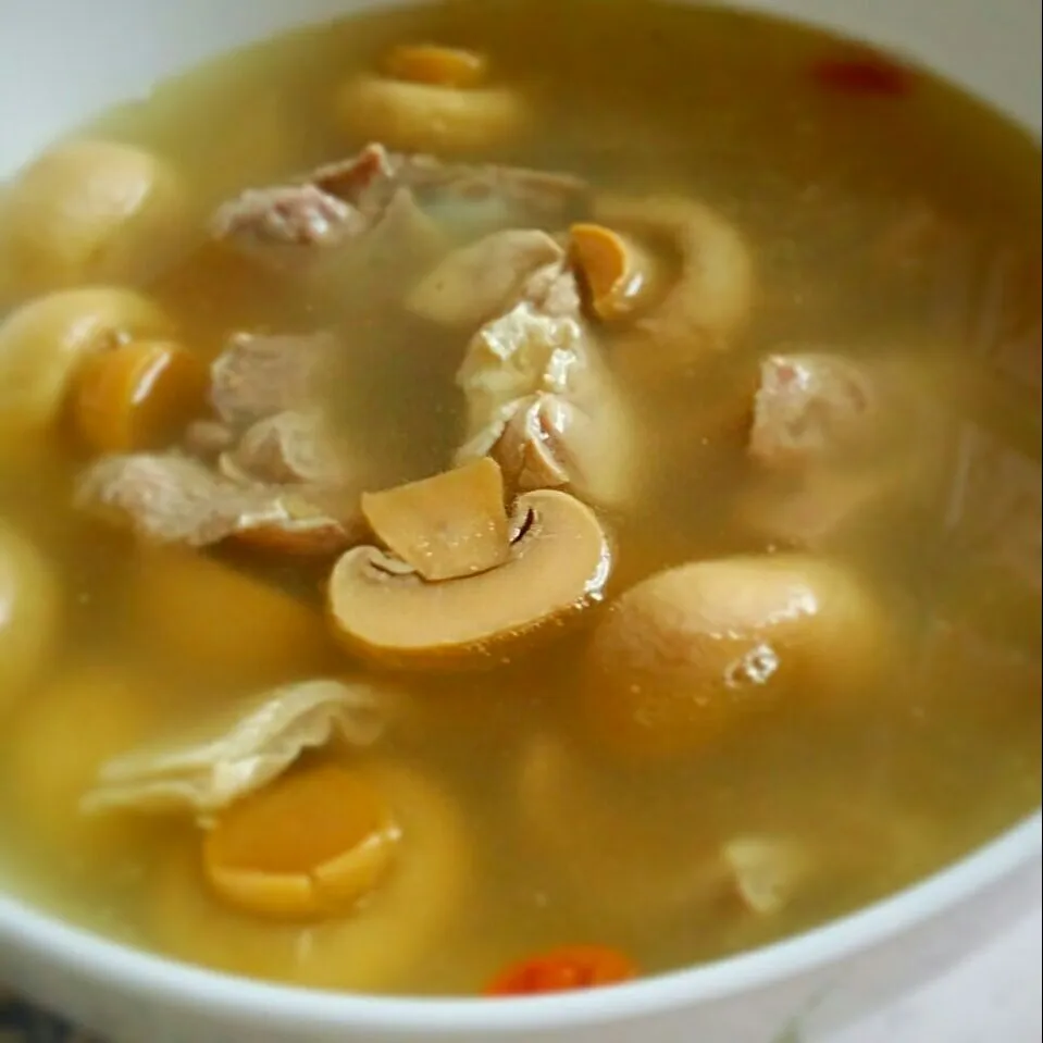 Snapdishの料理写真:pig maw soup with pork ribs, button mushrooms n wolfberries|Chua Jeanさん