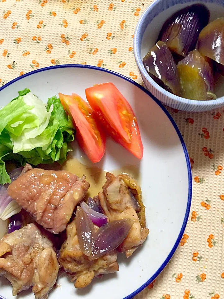 鶏肉のワイン蒸し焼き 茄子の煮浸し|掛谷節子さん