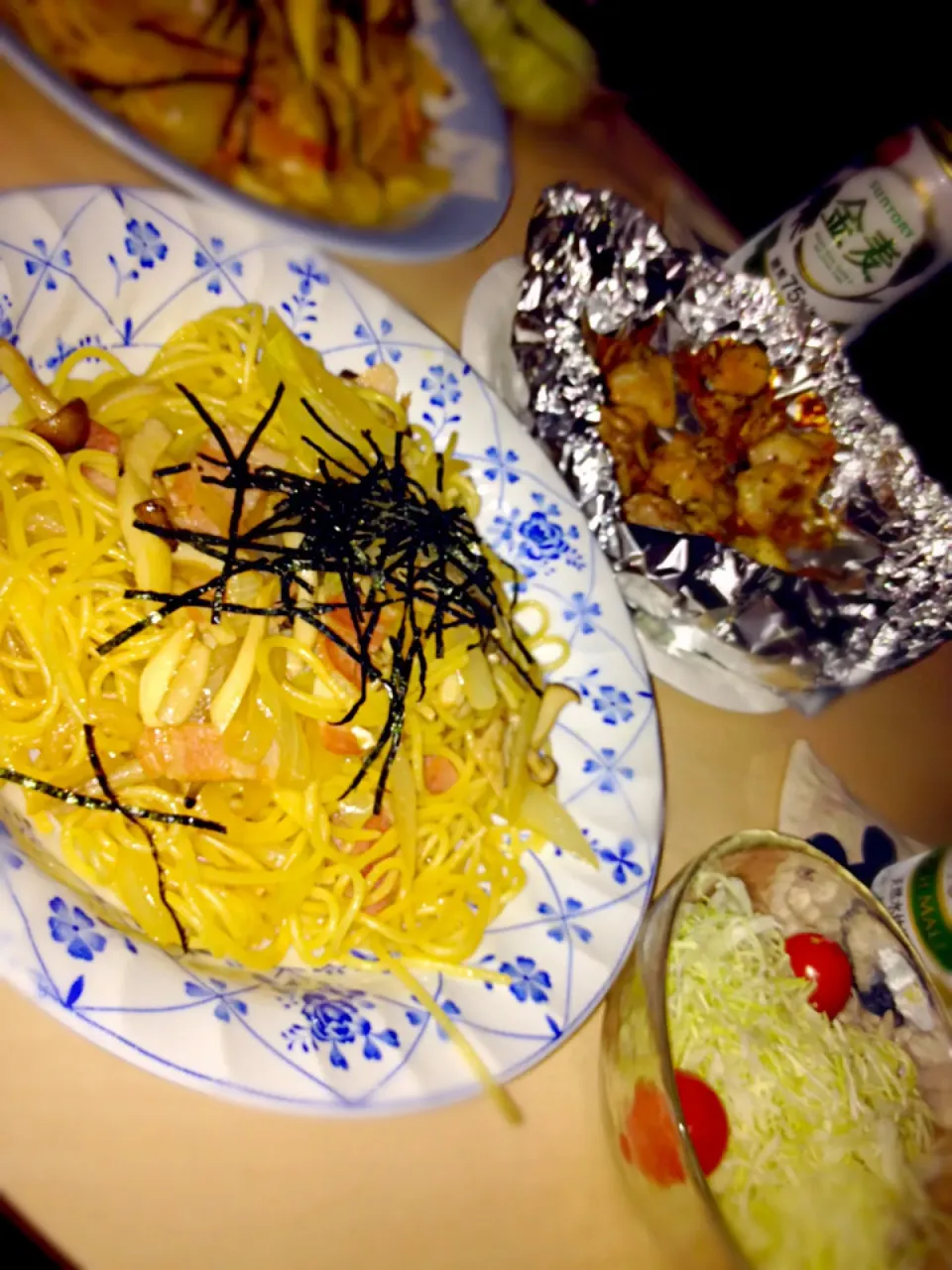 Snapdishの料理写真:和風きのこパスタ✖️レモンペッパーチキン|anriさん