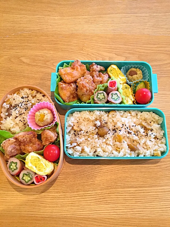 栗ご飯と唐揚げ＊親子弁当♪|hiromiさん