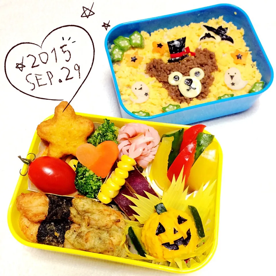 Snapdishの料理写真:ダッフィーそぼろ♡ハロウィン仕様娘弁当♪|こぶちゃんさん