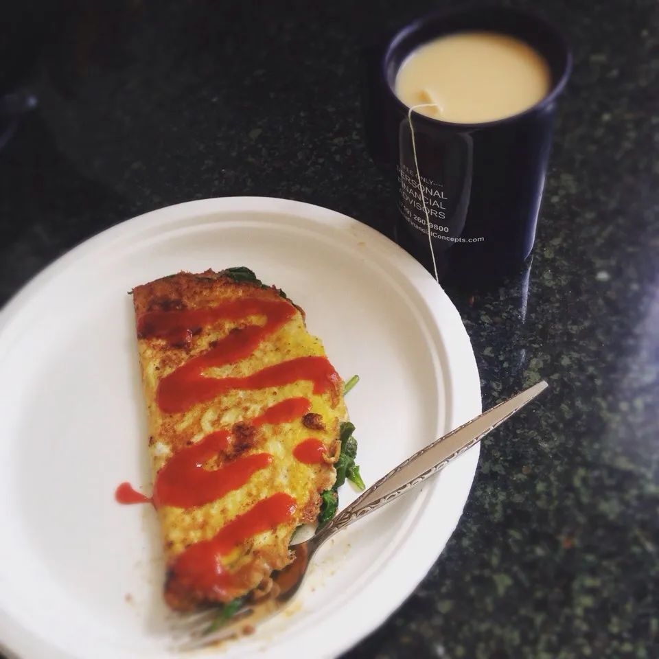 Mushroom Sriracha Omelette & Coconut cream Black tea 🙊|Natalieさん