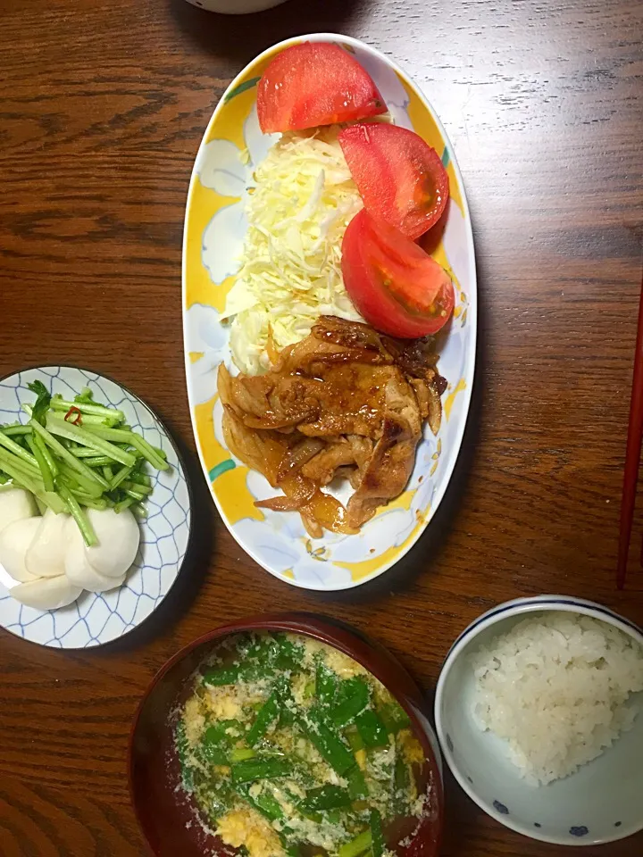 しょうが焼きとニラ玉汁|やさこさん