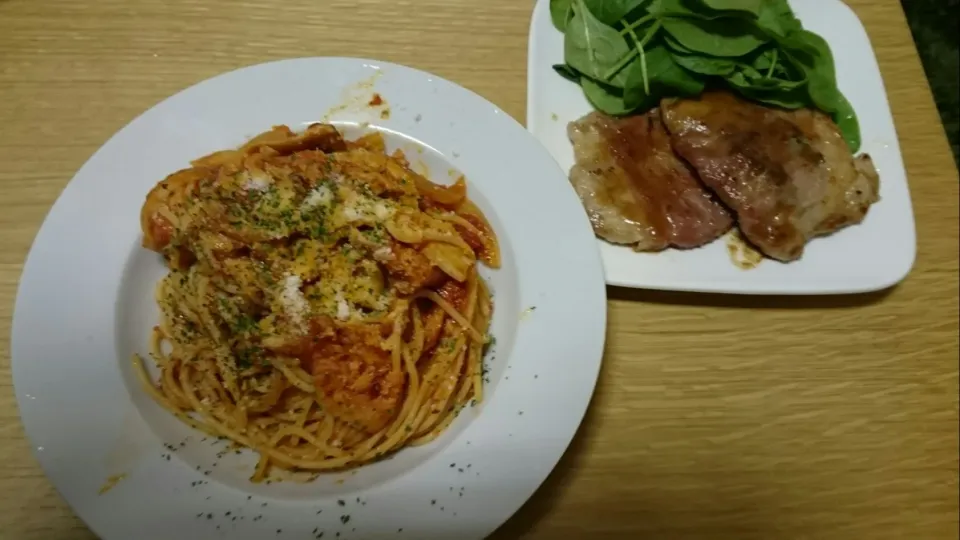 サルティンボッカ&自家製トマトソースパスタ|けーさん