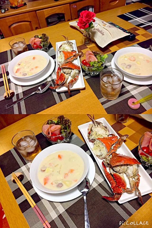 Crabs and mixed seafood cream stew with fresh ham in fresh vegetables salad 🙏🏻|Babyluv Cabrera Ocampoさん