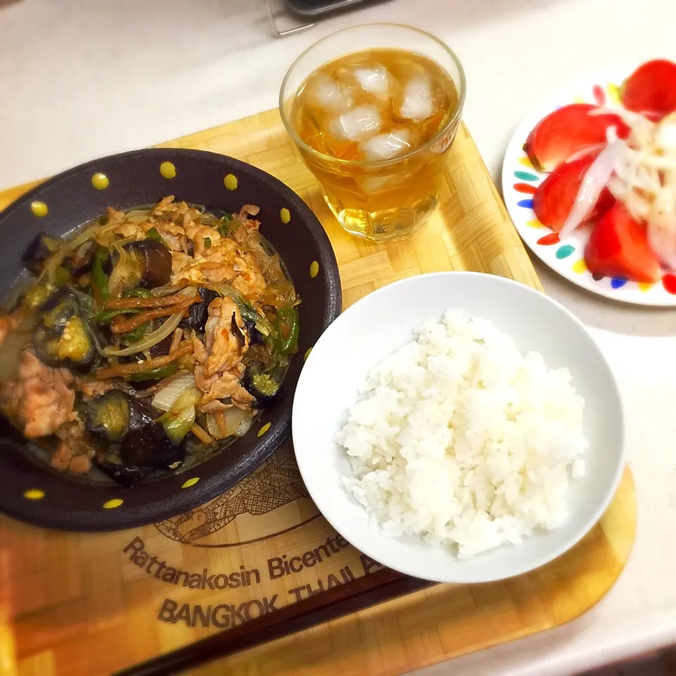 茄子の炒め物 トマトサラダ|あ あさん