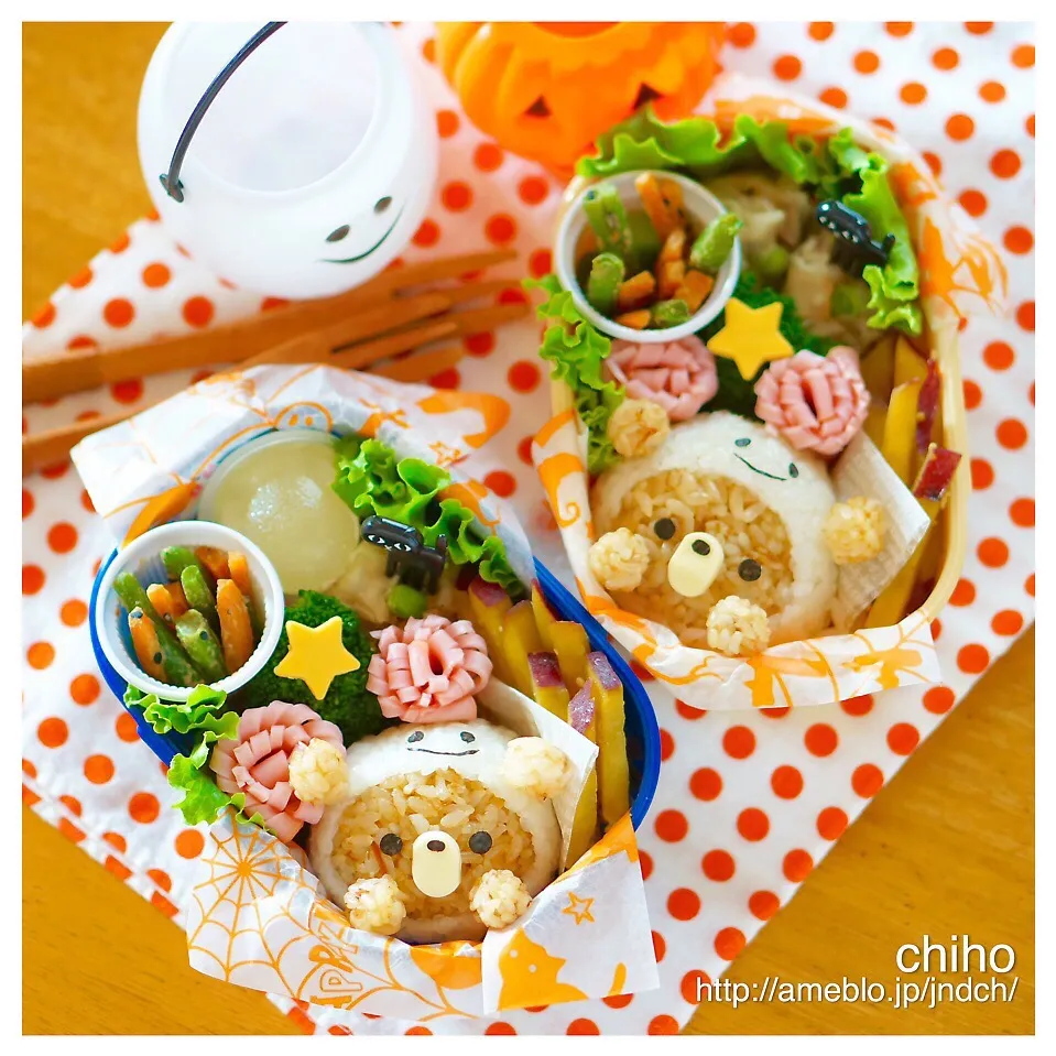 Snapdishの料理写真:おばけ帽子のクマさん弁当♡|chihoさん