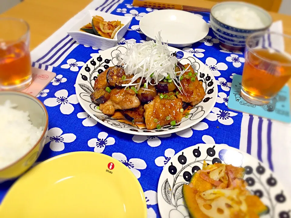 ◎なすと鶏肉のポン酢焼き ◎かぼちゃの温サラダ|せんちゃんさん