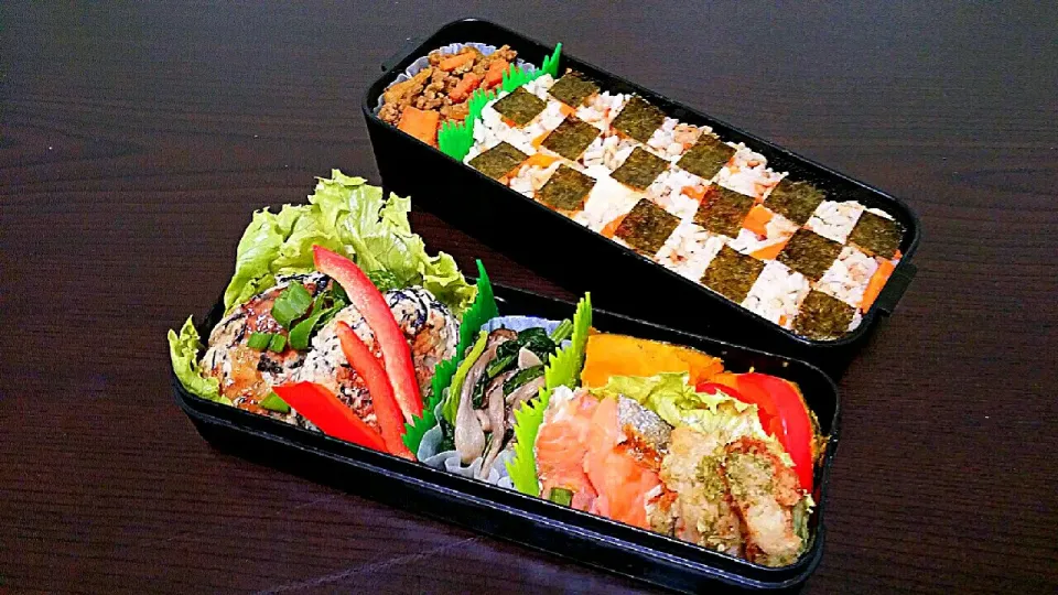 旦那弁当☆鶏バーグと炊き込みご飯の和食弁♪|pikyuさん