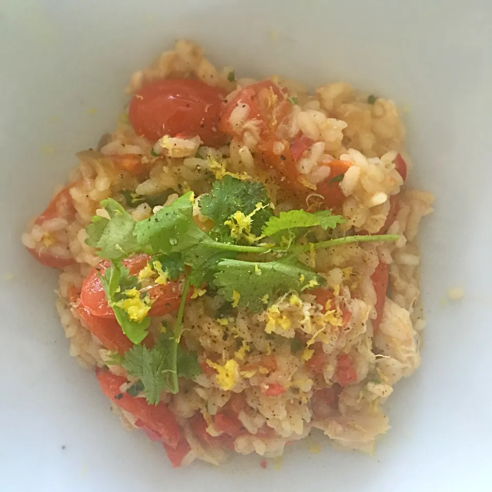 Fish risotto with preserved lime, cherry tomatoes and coriander|Liesbeth Maliepaardさん