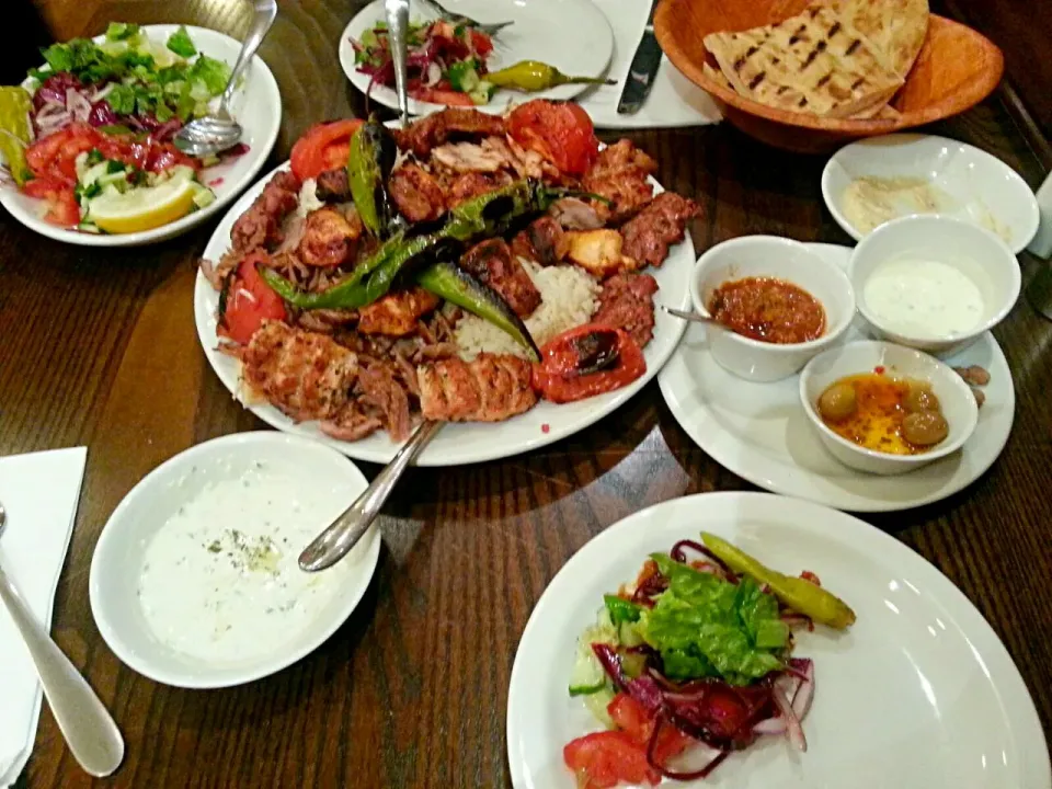 Turkish Kabobs n Egyptian Rice served with Humus, Labneh , tahini n Pickles with green garden Salad|hinaさん