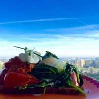 Snapdishの料理写真:Baked Eggs. Spinach. Tomato. Yoghurt. Muhammara Dip. Chives. Spelt Bread.|Safiraさん