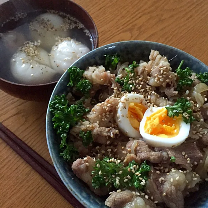 牛丼と水餃子スープ|みつなち☆さん