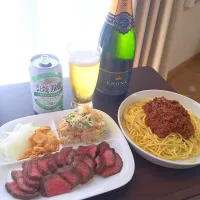 牛肉のたたきとパスタ|ぱぴぃ。さん