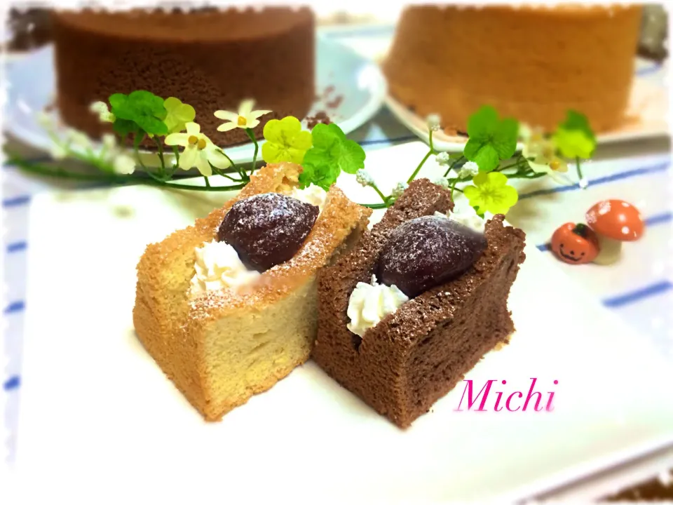 Snapdishの料理写真:きな粉シフォンケーキ＆チョコレートシフォンケーキ|michiさん