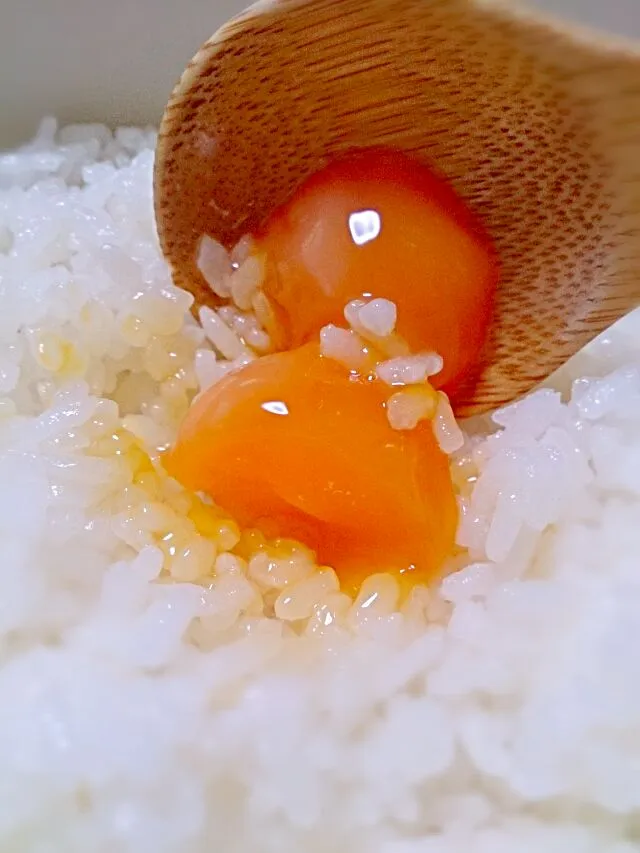 Snapdishの料理写真:熱々ご飯に冷凍卵|Itaruさん