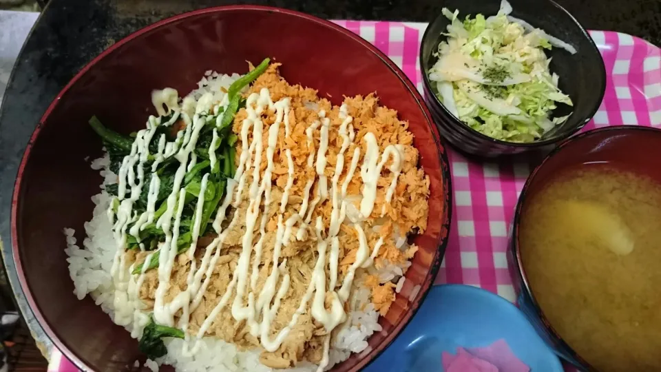 鮭フレークツナマヨポパイ丼|かいさん