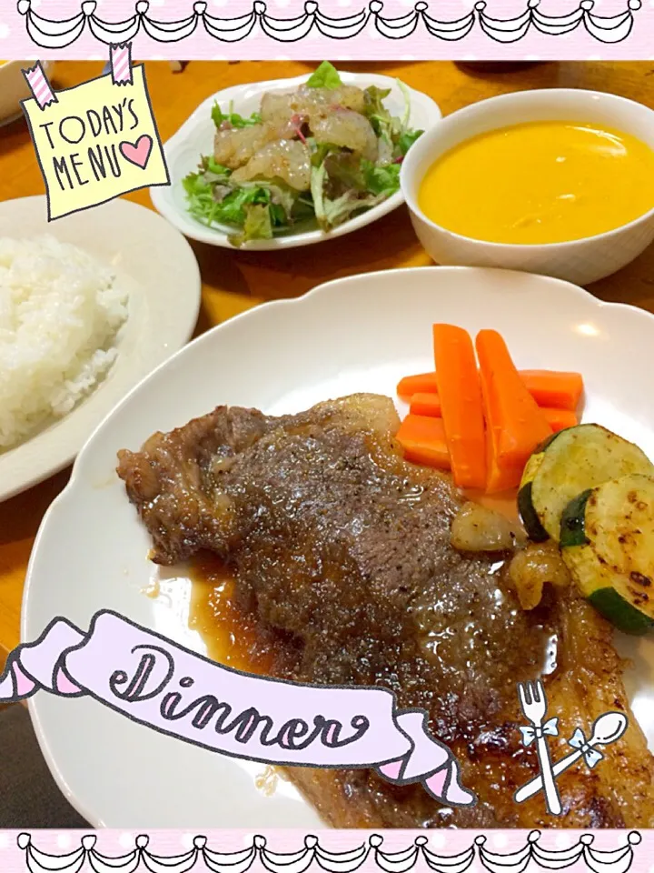 anniversary dinner♡
ステーキソース、初めて作りました♡

パンプキンスープ、大好きー(o^^o)|hana＊さん