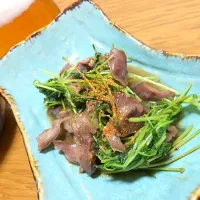 砂肝と豆苗のオイスター炒め