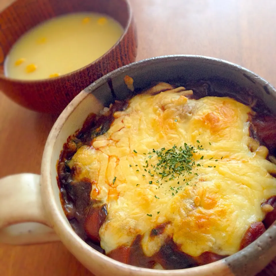 焼きカレー❤︎余ってたカレーで❤︎卵もin♪|Mimさん