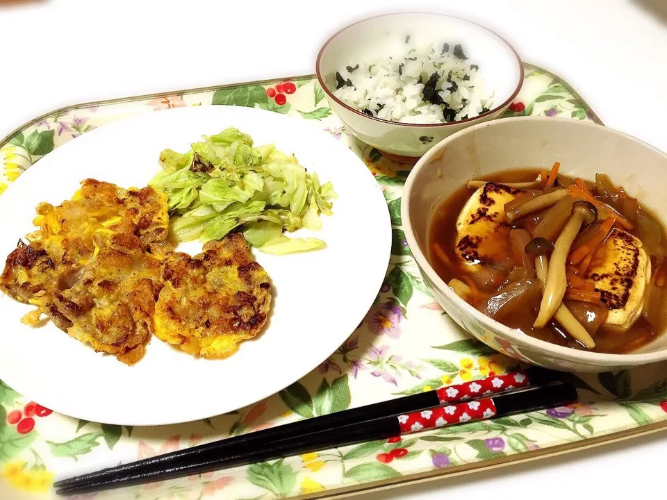 豚肉のピカタと豆腐ステーキのあんかけ|わかばさん