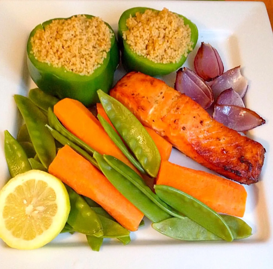 Stuffed pepper with couscous,salmon and veggies|bukky danielsさん