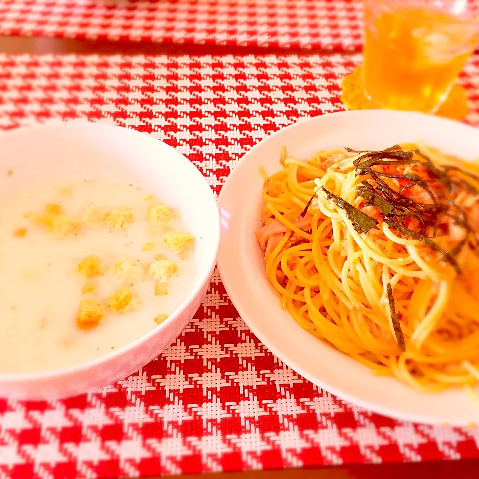 ツナパスタとポタージュ|こまさん