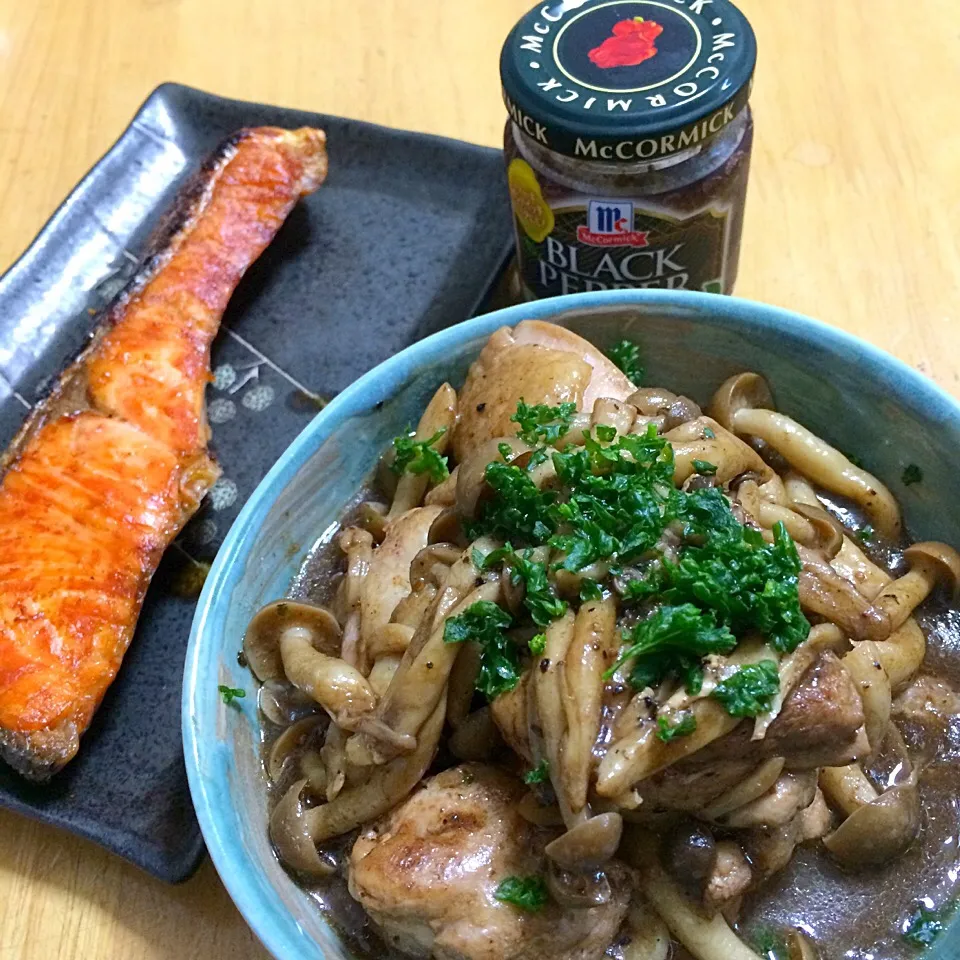 鶏肉ときのこのブラックペッパーバルサミコ炒め煮|みまさん