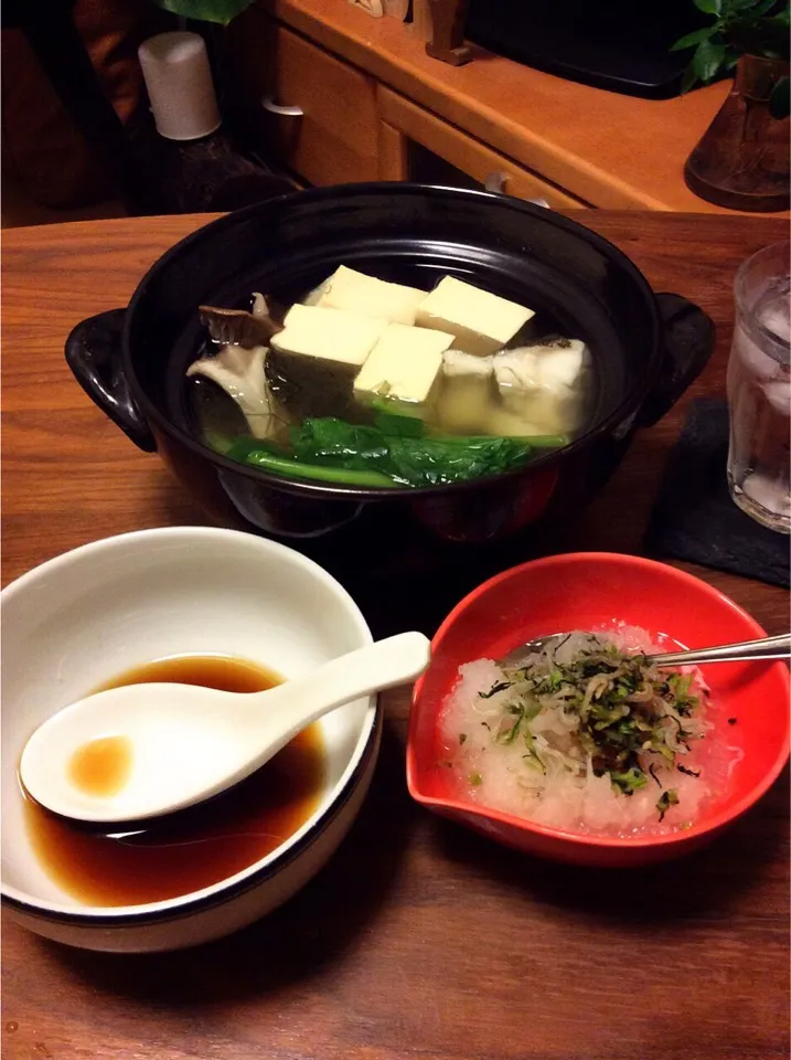 湯豆腐、大根おろし 野沢菜ちりめんのっけ 2015.10.11|キラ姫さん