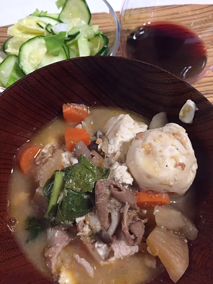 モツ煮をアレンジ 豚汁|えさん