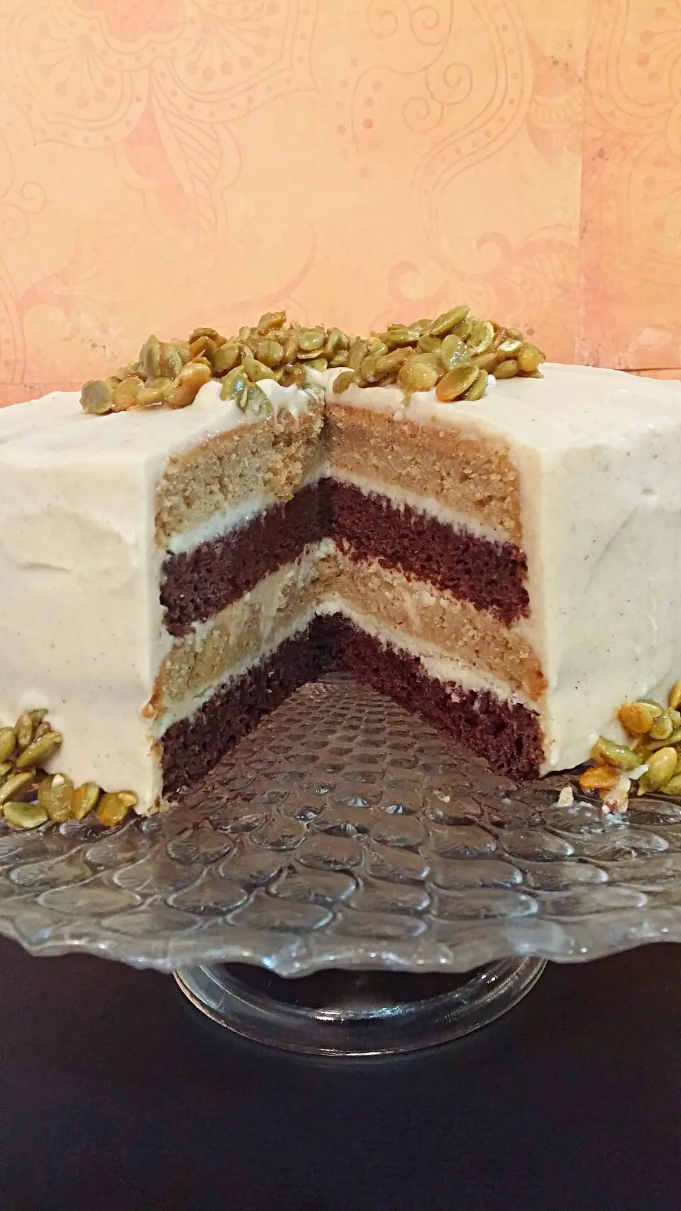 Snapdishの料理写真:Chocolate and Pumpkin Spice Layer Cake with Maple Marscapone Cinnamon Icing and Candied Pumpkin Seeds|Jennifer Jompheさん