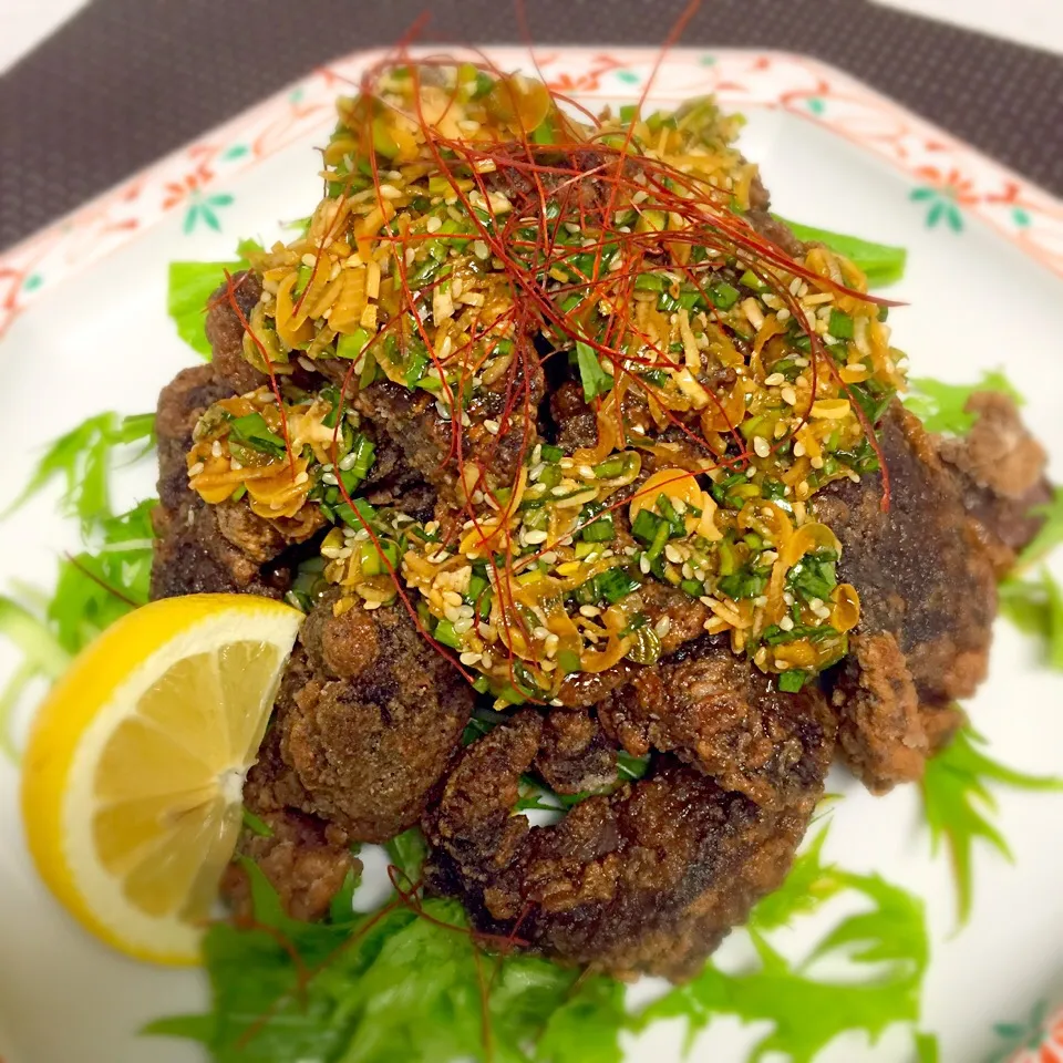 🐟まぐろの血合いの竜田揚げ        香味だれかけ|春夏秋冬さん