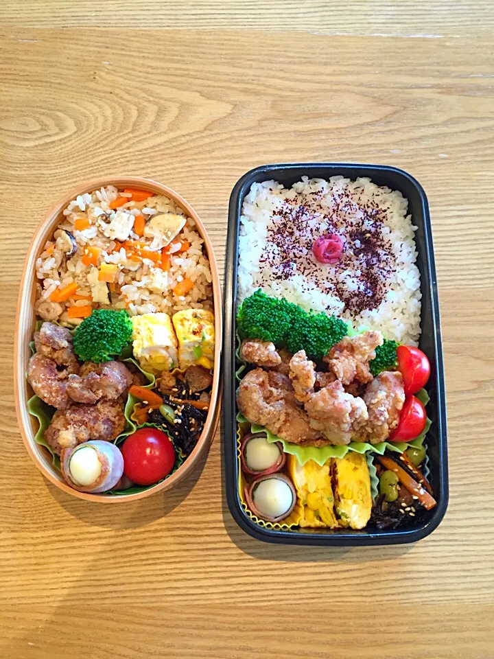 Snapdishの料理写真:唐揚げ＊親子弁当♪|hiromiさん