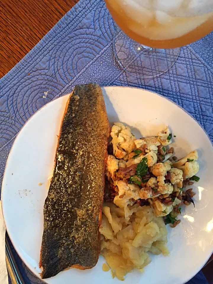 brown butter trout with cauliflower salad and applesauce|Matthew Cashenさん