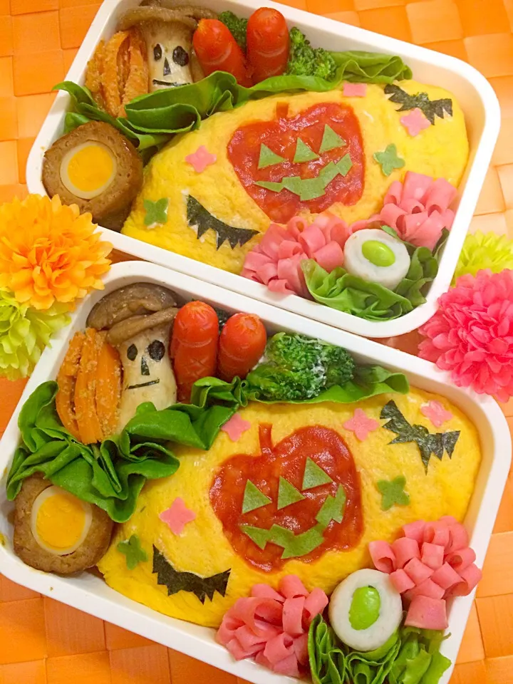 ハロウィンオムライス🎃双子の遠足弁当。|ゆりねかふぇさん