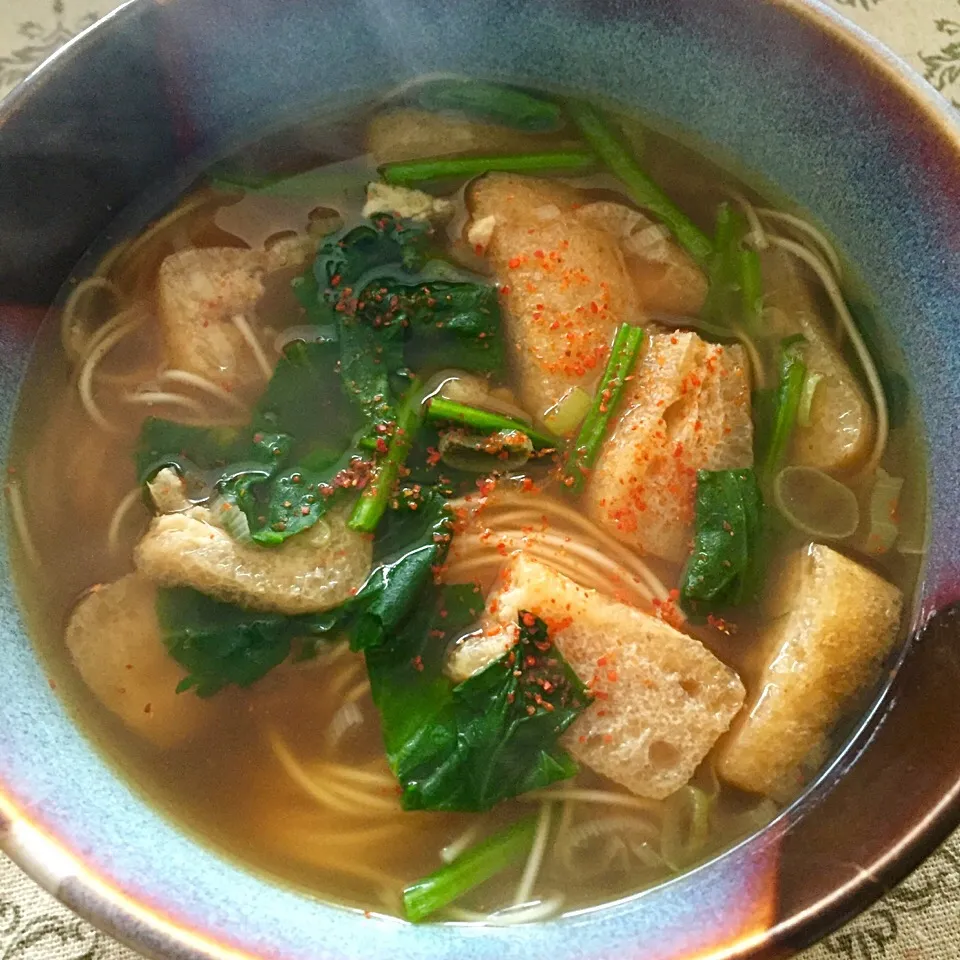 油揚げとほうれん草のあったか煮麺|カウンター嬢さん