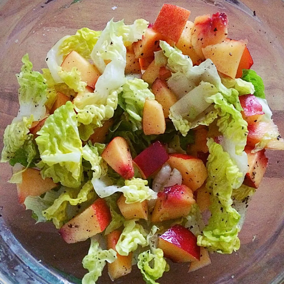 fruity salad served with fresh sliced nectarines 🍴|CatzeMDさん